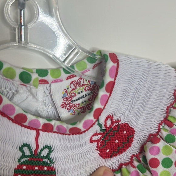 Smocked A Lot Baby Girls smocked Christmas dress 3M EUC - Picture 4 of 7